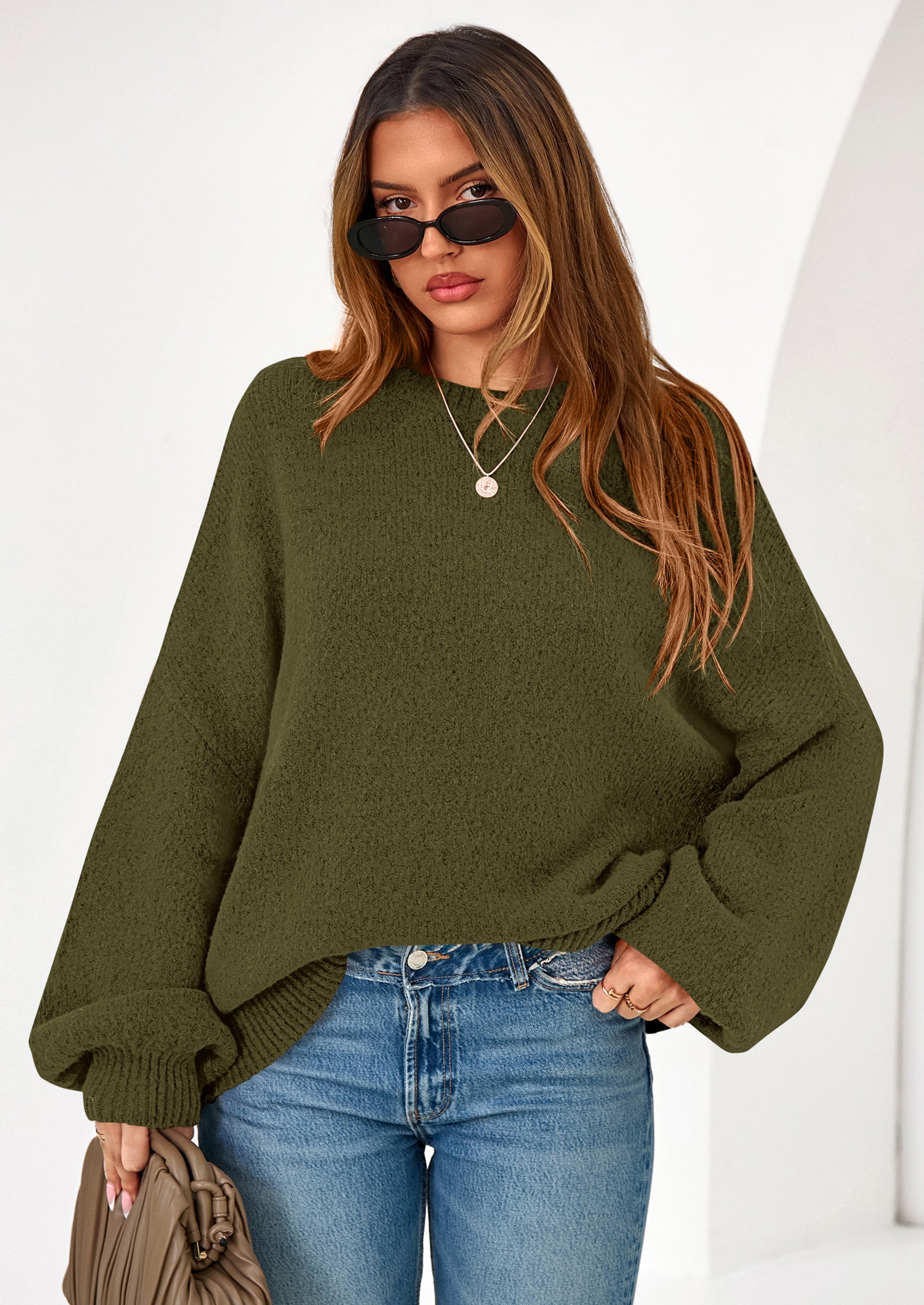 PRETTYGARDEN Sweaters for Women Fall Chunky Knit Long Sleeve Crew Neck Oversized Pullover Tops Winter Fashion Clothing