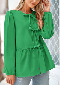 PRETTYGARDEN Women's Spring Fall Babydoll Peplum Blouse Shirt Puff Long Sleeve Bow Tie Front Trendy Cute Y2K Going Out Tops
