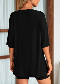 Casual Short Sleeved Round Neck Top Paired With Shorts Two-Piece Set