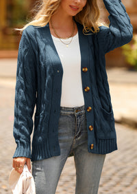 Knitted Solid Color Button Down Chunky Outwear Cardigan
