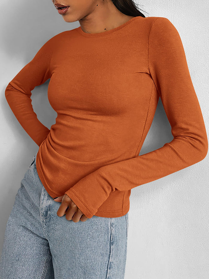 Casual Long Sleeved Round Neck Y2k Top