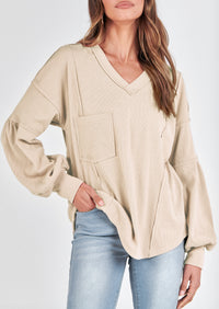 Long Sleeved Casual V-Neck Loose Knit Pullover