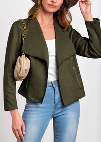 PRETTYGARDEN Women's Faux Suede Jackets Fashion Fall Clothes Long Sleeve Open Front Cropped Coat Outwear