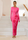 PRETTYGARDEN Bodycon Maxi Dress Fall Floral Long Sleeve Sexy Mesh Cocktail Wedding Guest Long Dresses