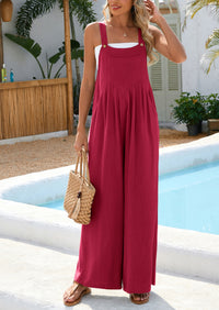 Casual Sleeveless Shoulder Strap Loose Wide Leg Pants