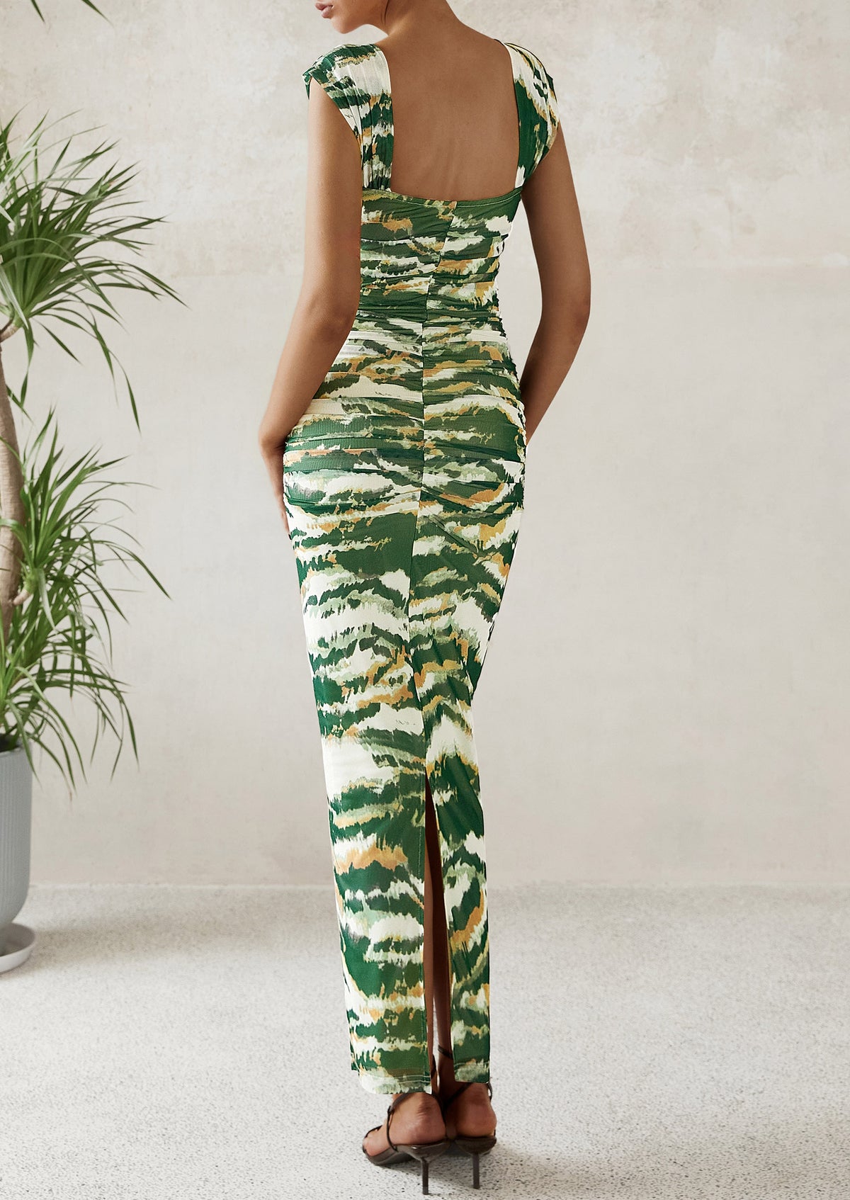 Ruched Bodycon Off Shoulder Floral Mesh Cocktail Party Fitted Maxi Dress