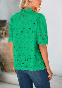 Short Sleeve Eyelet Embroidered Dressy Casual Blouse