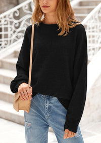 Casual Crew Neck Long Sleeve Pullover Ribbed Knit Loose Fit Sweaters