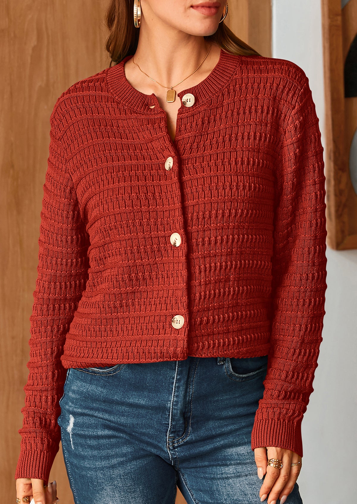Knit Cardigan Long Sleeve Open Front Button Down Jacket