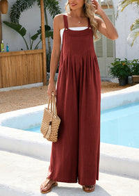 Casual Sleeveless Shoulder Strap Loose Wide Leg Pants