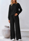 PRETTYGARDEN 2 Piece Long Sleeve Pullover Tops and Wide Leg Pants Knitted Lounge Sets