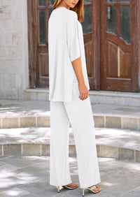 Short Sleeve Pullover Tops And Wide Leg Pants Two Piece Sets