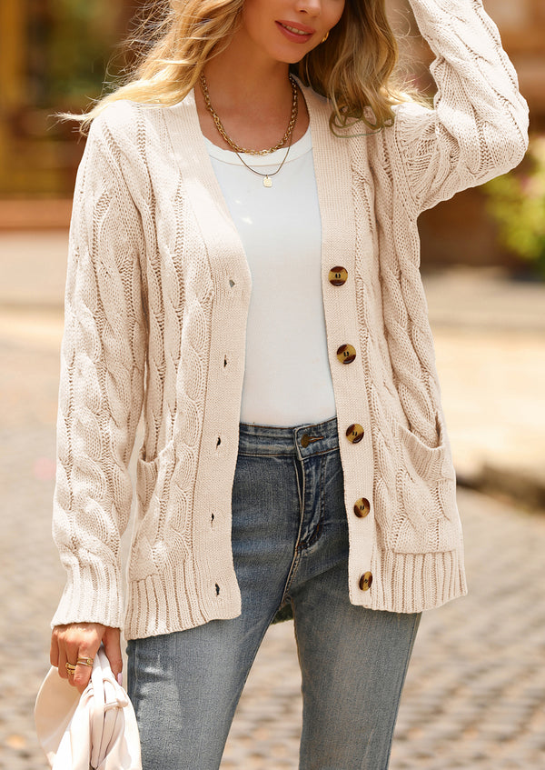 Knitted Solid Color Button Down Chunky Outwear Cardigan