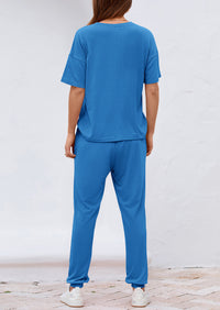 Two Piece Outfit Short Sleeve  Pullover Tops Tracksuits