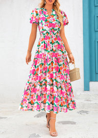 Casual V-neck short sleeved Bohemian Maxi dress