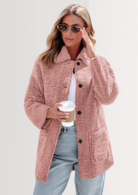 PRETTYGARDEN Women's Winter Faux Fur Coats Long Sleeve Lapel Button Down Pockets Fleece Sherpa Jacket Casual Trendy Outerwear