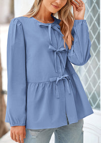 PRETTYGARDEN Women's Spring Fall Babydoll Peplum Blouse Shirt Puff Long Sleeve Bow Tie Front Trendy Cute Y2K Going Out Tops