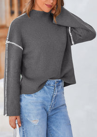 Chunky Knit  Casual Long Sleeve Mock Neck Oversized Loose Sweaters