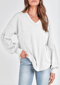 Long Sleeved Casual V-Neck Loose Knit Pullover