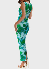 Floral Bodycon Sleeveless Mesh Maxi Long Dresses