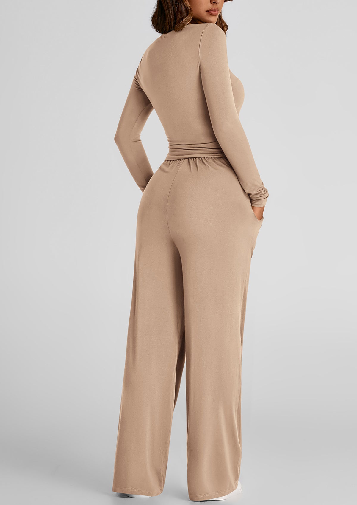 Long Sleeve Crop Tee Wide Leg Pants Two Piece Sets
