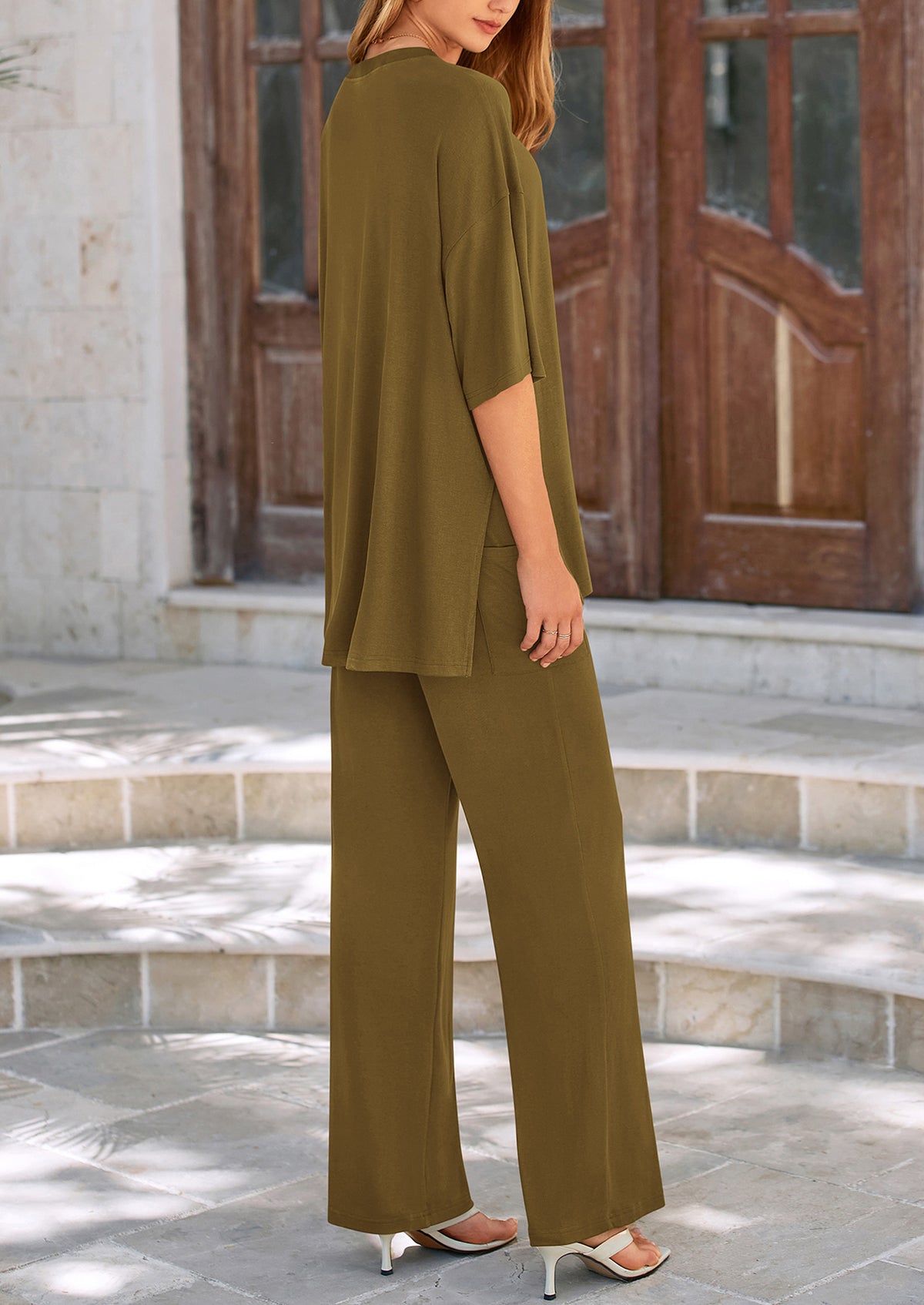 Short Sleeve Pullover Tops And Wide Leg Pants Two Piece Sets