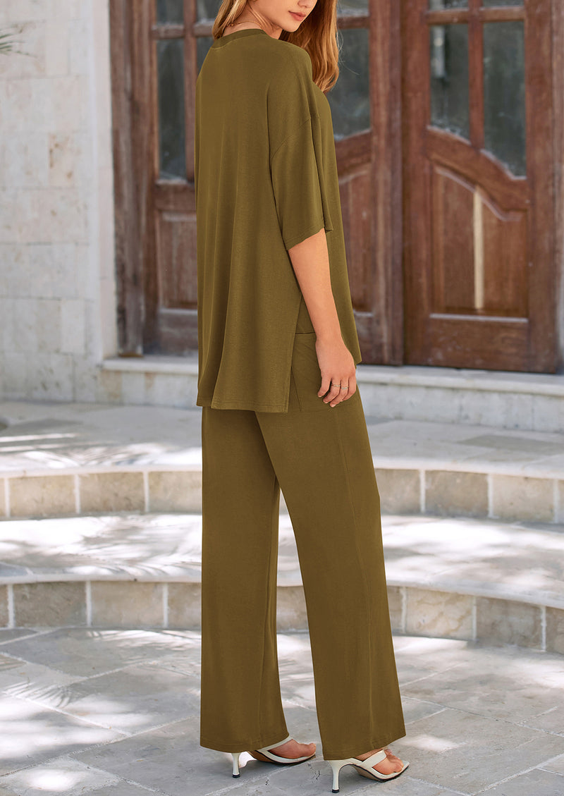 PRETTYGARDEN 2 Piece Outfits Casual Pullover Tops and Wide Leg Pants Tracksuits