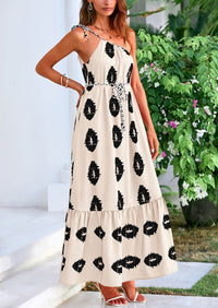 One Shoulder Spaghetti Strap Printed A Line Flowy Boho Maxi Long Sundress