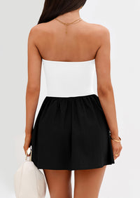Strapless Casual Tube Top Ruffle A Line Patchwork Mini Dresses Mini Party Dresses