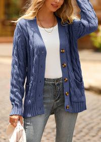 Knitted Solid Color Button Down Chunky Outwear Cardigan
