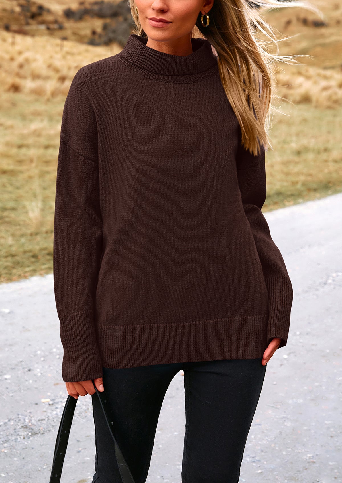 Long Sleeve Oversized Chunky Knitted Casual Turtleneck Sweaters