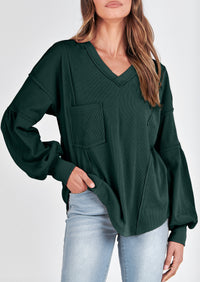 Long Sleeved Casual V-Neck Loose Knit Pullover