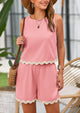 Beach Vacation Cropped Tank Top High Waist Shorts Two Piece Set