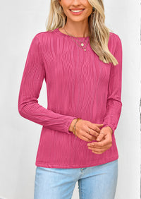 Plain Long Sleeve Crew Neck Textured Casual T-shirts