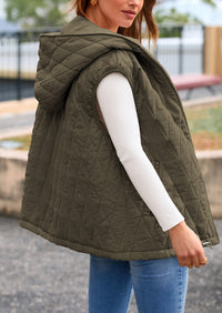 Casual Sleeveless Hooded Zipper Jacket Jacket