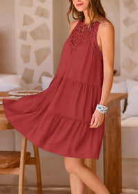 Leisure sleeveless A-line mini beach vacation dress
