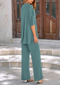 Short Sleeve Pullover Tops And Wide Leg Pants Two Piece Sets