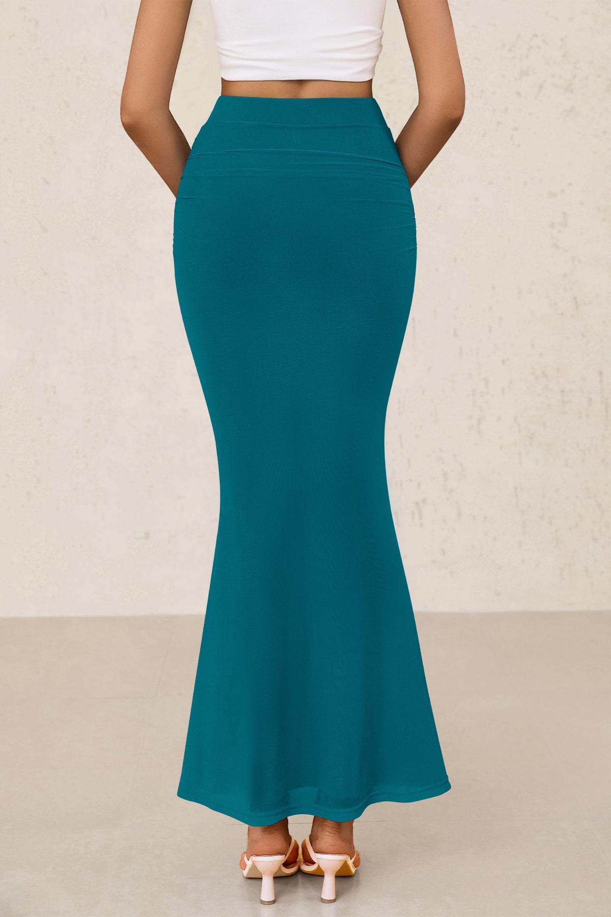 Mermaid Bodycon Trendy Casual High Waisted Ruffle Ruched Long Mesh Skirts