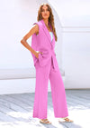 PRETTYGARDEN Women's 2 Piece Outfits Sleeveless Suit Vest and Wide Leg Pants Business Casual Blazer Sets