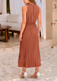 Casual V Neck Swiss Dot Ruffle Sleeveless A Line Beach Sun Dresses