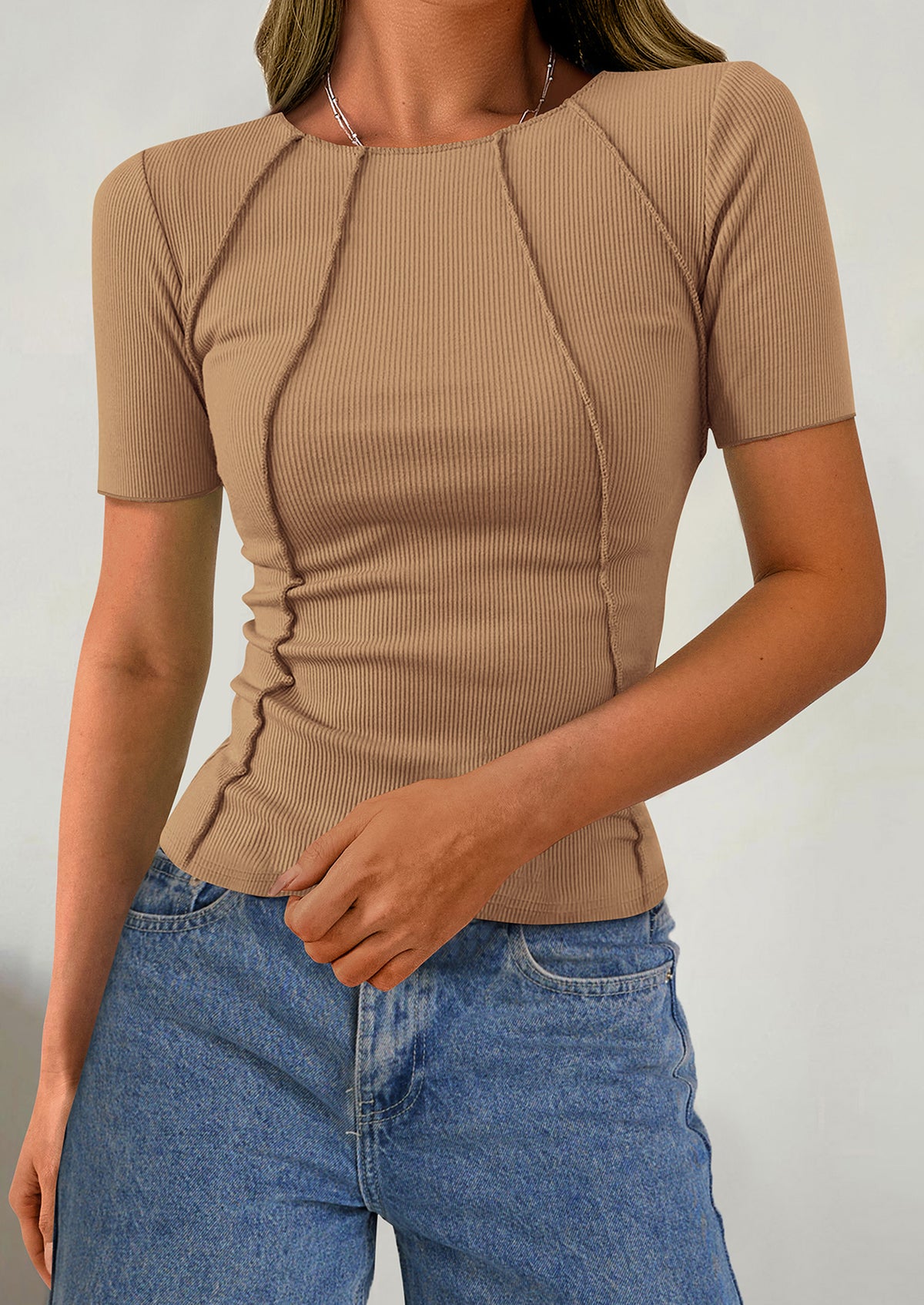 Short Sleeved Casual Round Neck Slim Fit T-Shirt
