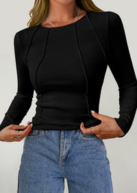 Long Sleeved Crop Exposed Casual T-Shirt