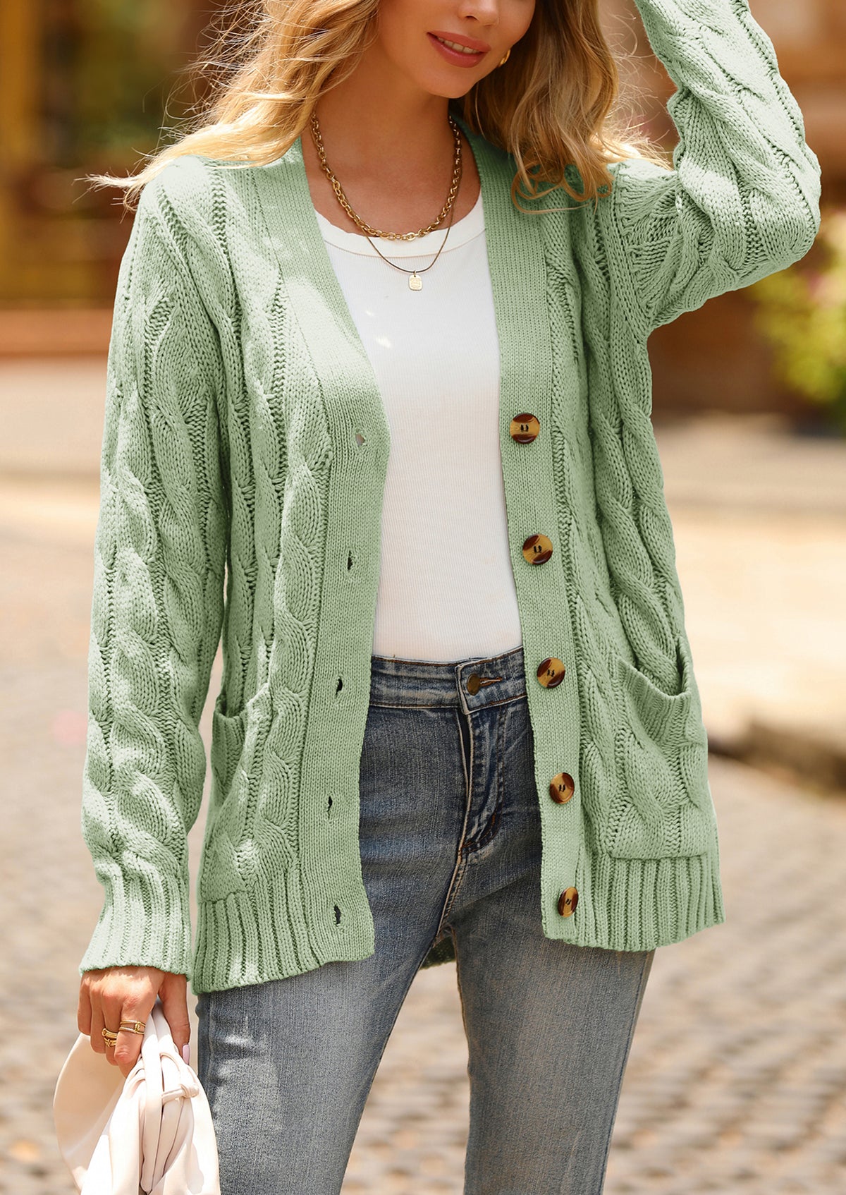 Knitted Solid Color Button Down Chunky Outwear Cardigan