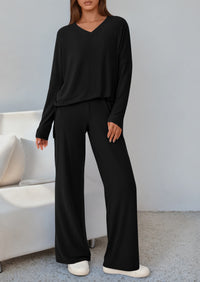 PRETTYGARDEN 2 Piece Lounge Sets for Women Fall Outfits Casual Loose Long Sleeve Tops Wide Leg Pants Matching Pajama Set