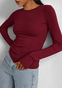 Casual Long Sleeved Round Neck Y2k Top