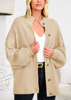 PRETTYGARDEN Women's Winter Button Down Cardigan Sweaters Mock Neck Lantern Long Sleeve Chunky Knit Jacket Trendy Outerwear