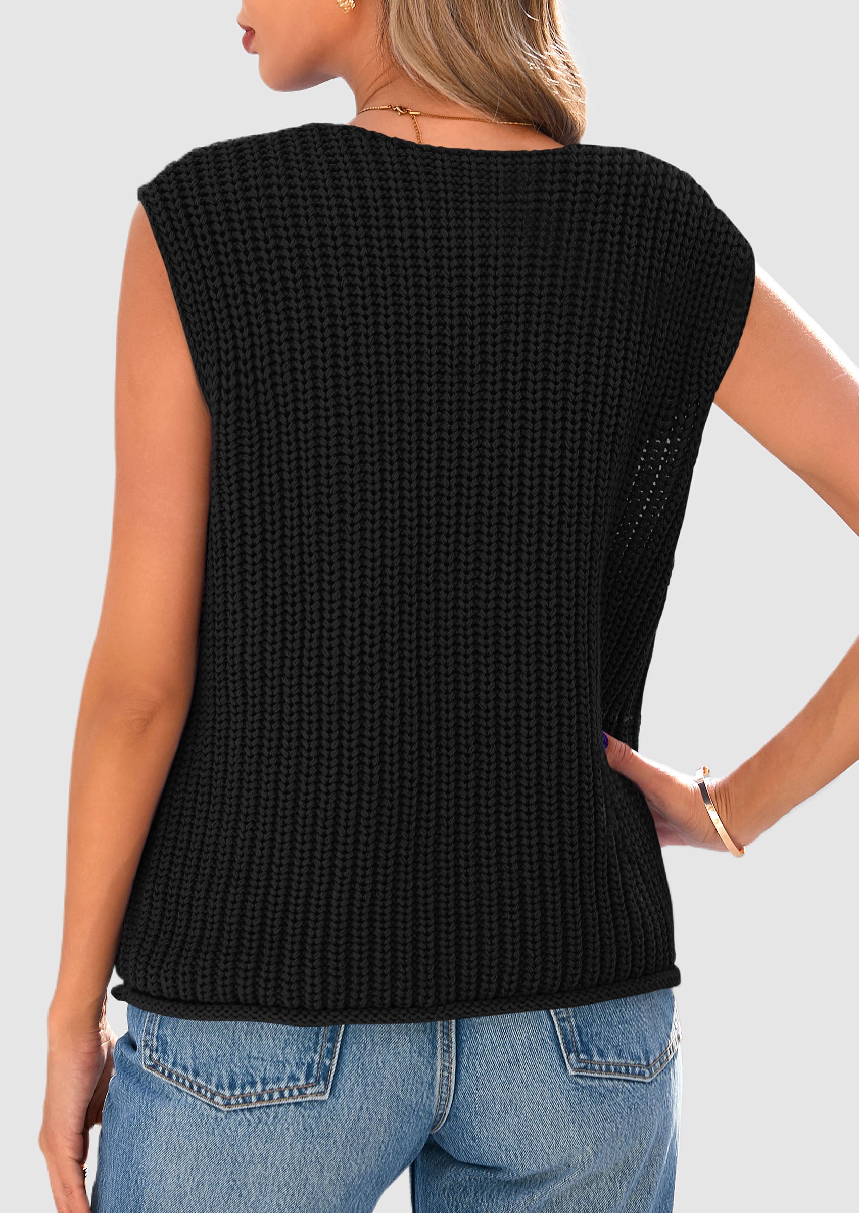 PRETTYGARDEN Women's Summer Sweaters Vest Sleeveless Button Down Cropped Pockets Chunky Knit Cardigan Trendy Tank Tops