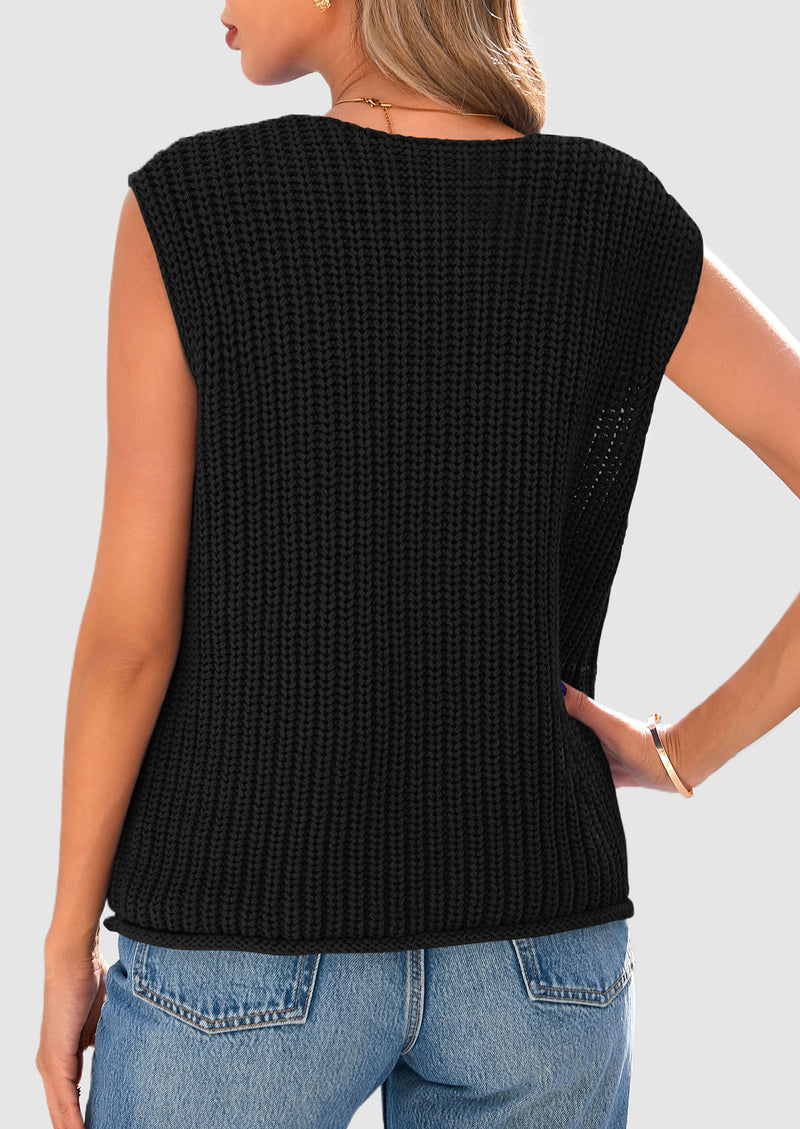 PRETTYGARDEN Women's Summer Sweaters Vest Sleeveless Button Down Cropped Pockets Chunky Knit Cardigan Trendy Tank Tops