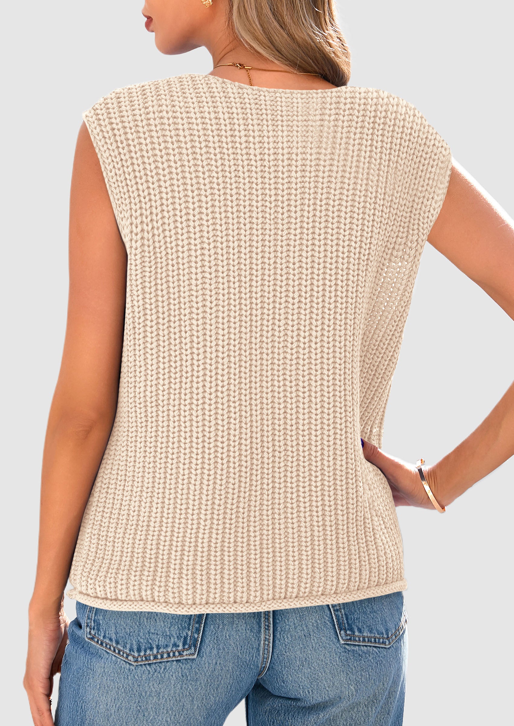 PRETTYGARDEN Women's Summer Sweaters Vest Sleeveless Button Down Cropped Pockets Chunky Knit Cardigan Trendy Tank Tops
