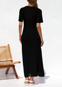 Eyelet Beach Vacation Resort Short Sleeve Hollow Out Dress Cover Up Maxi Dresses